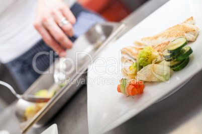 Fried fish fillets and vegetables