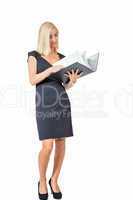 smiling young business woman with folder portrait