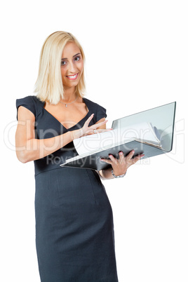 smiling young business woman with folder portrait