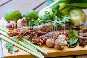 Ingredients for Thai tom yam soup