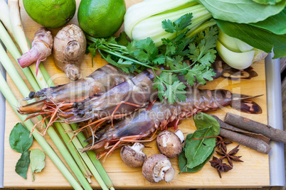 Ingredients for Thai tom yam soup