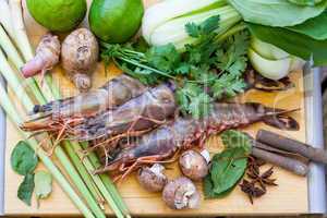 Ingredients for Thai tom yam soup