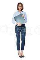 smiling young business woman with folder portrait