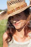 attractive smiling adult woman outside in summer