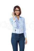 young smiling asian businesswoman call center agent isolated