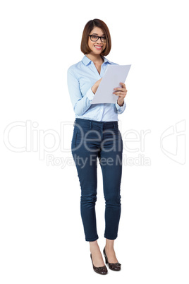 smiling young business woman with folder portrait