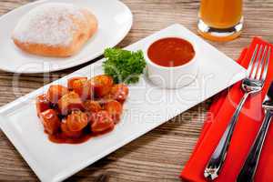 curry wurst spicy sausage with curry and ketchup