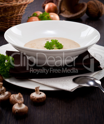 fresh chmapignon cream soup with parsley