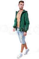 young adult man with green jacket portrait isolated