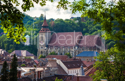 The Black Church cathedral and The White Tower in Brasov medieva