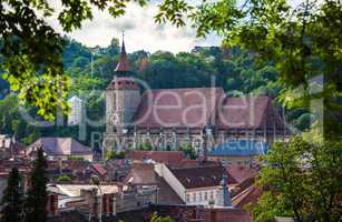 The Black Church cathedral and The White Tower in Brasov medieva