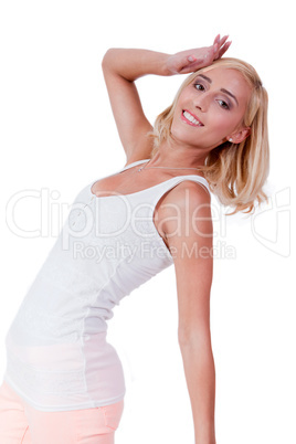 attractive young smiling blonde woman isolated