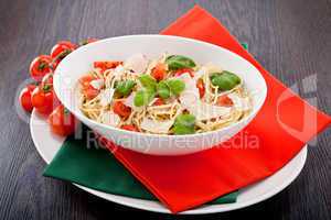 fresh tasty pasta spaghetti with tomatoes and basil