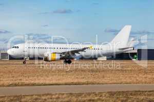 Passenger airliner taking off at an airport