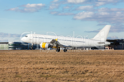 Passenger airliner taking off at an airport