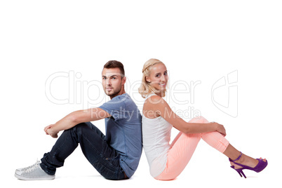 young attractive couple in love embracing portrait