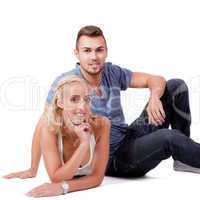 young attractive couple in love embracing portrait