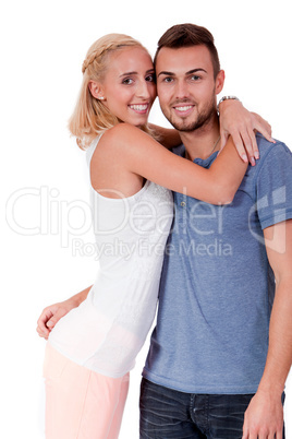 young attractive couple in love embracing portrait