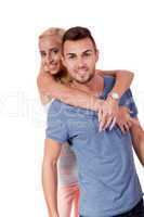 young attractive couple in love embracing portrait