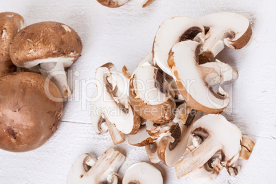 Diced and whole agaricus brown button mushrooms