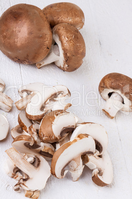 Diced and whole agaricus brown button mushrooms