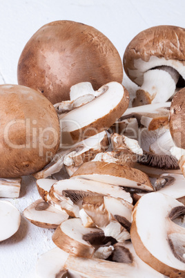 Diced and whole agaricus brown button mushrooms