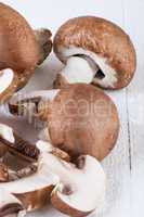 Diced and whole agaricus brown button mushrooms