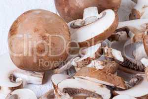 Diced and whole agaricus brown button mushrooms