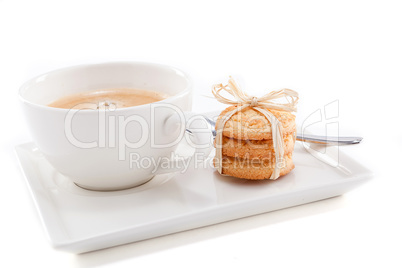 fresh aromatic coffee and cookies on table