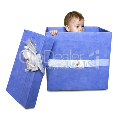 baby inside a gift box isolated on a white background