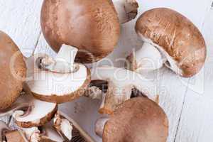 Diced and whole agaricus brown button mushrooms