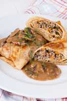 Savory mince pancakes or tortillas