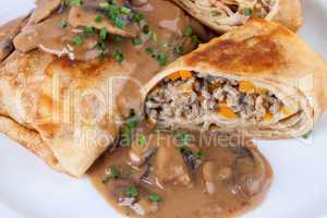 Savory mince pancakes or tortillas