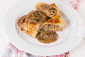 Savory mince pancakes or tortillas