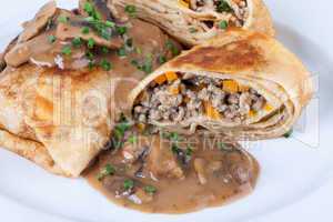 Savory mince pancakes or tortillas