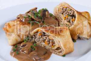 Savory mince pancakes or tortillas