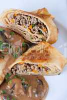 Savory mince pancakes or tortillas