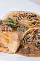 Savory mince pancakes or tortillas