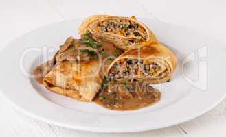 Savory mince pancakes or tortillas