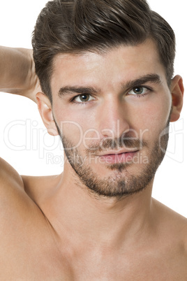 Handsome shirtless naked young man