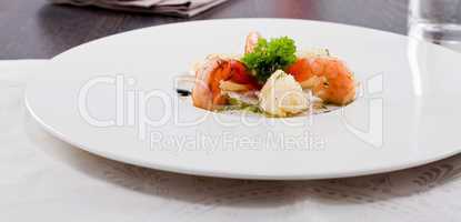 grilled shrimps with potato and kohlrabi puree