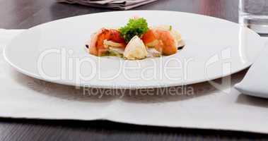 grilled shrimps with potato and kohlrabi puree