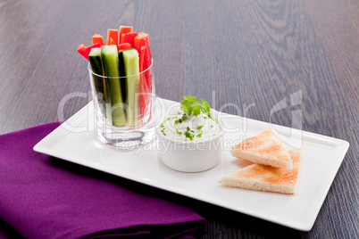 fresh vegetables and cream cheese dip snack