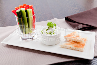 fresh vegetables and cream cheese dip snack