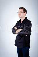 attractive adult man with glasses and black shirt