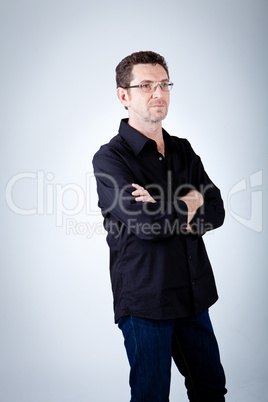 attractive adult man with glasses and black shirt