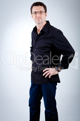 attractive adult man with glasses and black shirt