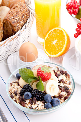 deliscious healthy breakfast with flakes and fruits isolated