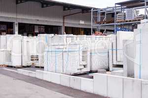 Cement building blocks stacked on pallets