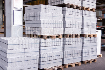 Cement building blocks stacked on pallets